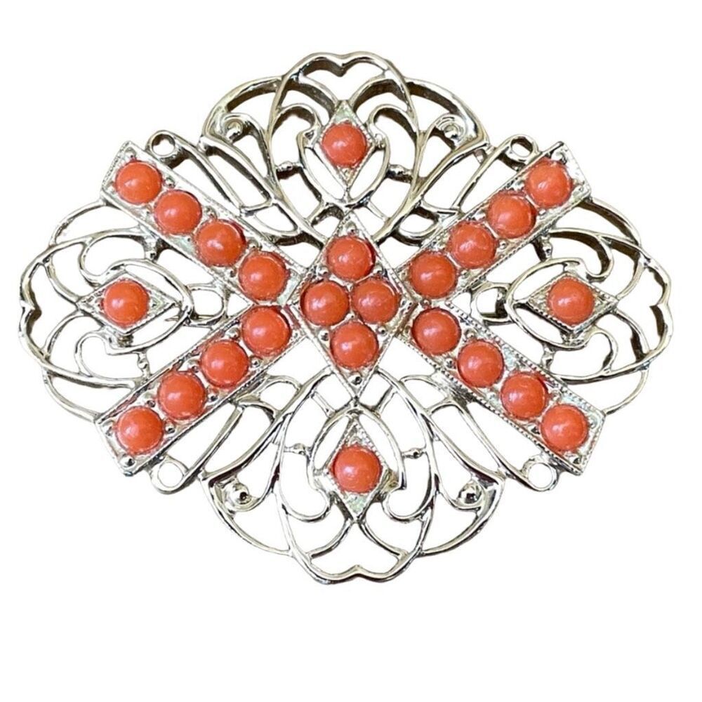 Vintage Sarah Coventry faux coral large brooch.